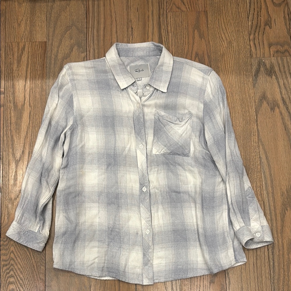 Rails Blue and White Plaid Button-Up Shirt